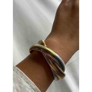 Janis Savitt Large Triple Twist Cobra Bracelet Gold Silver